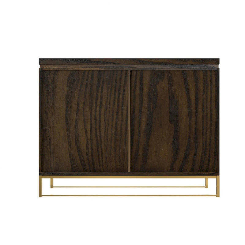 Wood Grain 2-Door Accent Cabinet with Gold Metal Legs