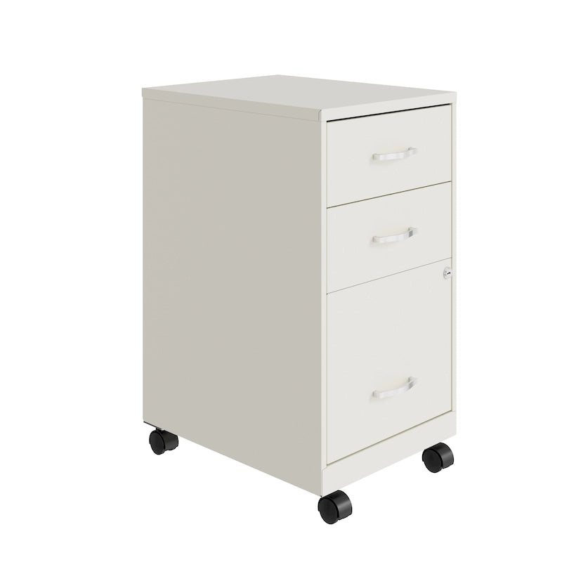 18" Deep 3-Drawer Mobile Metal File Cabinet, Pearl White