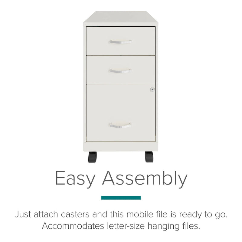 18" Deep 3-Drawer Mobile Metal File Cabinet, Pearl White