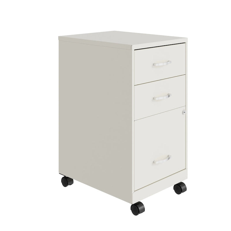 18" Deep 3-Drawer Mobile Metal File Cabinet, Pearl White