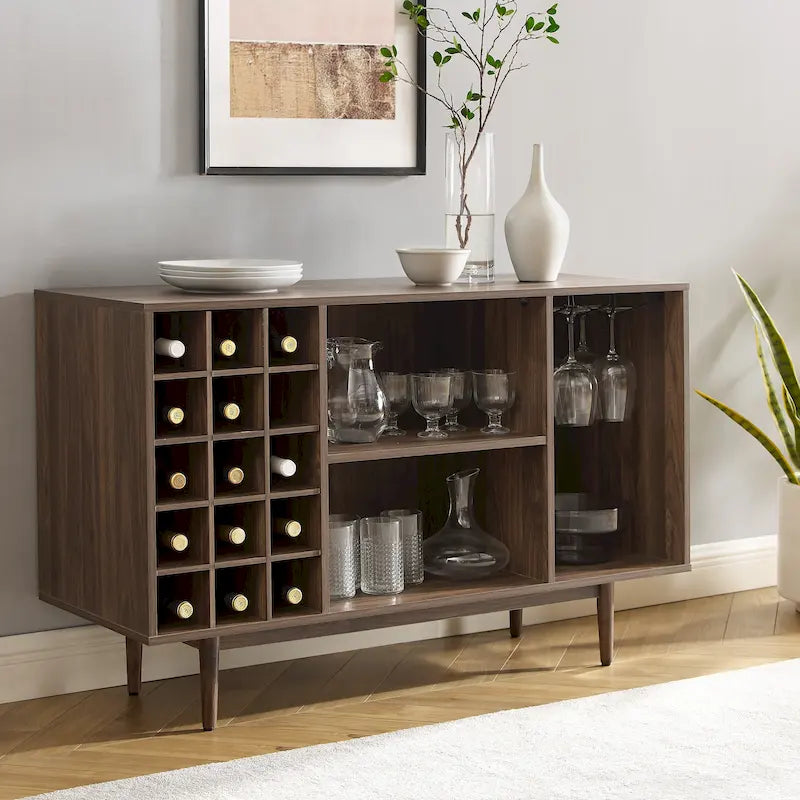 Mid-Century Modern Wine Storage Sideboard with 15-Bottle Rack - 18x47.75x30.25