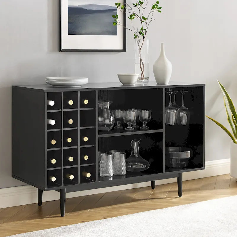 Mid-Century Modern Wine Storage Sideboard with 15-Bottle Rack - 18x47.75x30.25