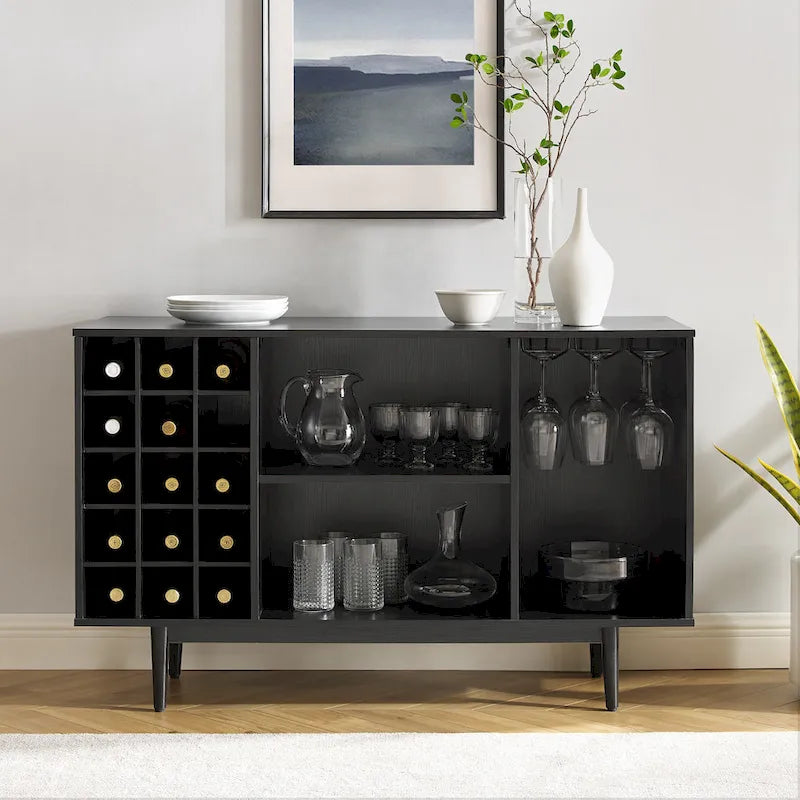 Mid-Century Modern Wine Storage Sideboard with 15-Bottle Rack - 18x47.75x30.25