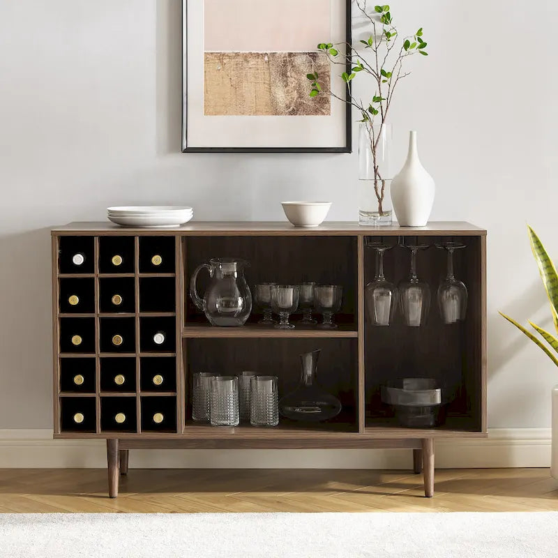 Mid-Century Modern Wine Storage Sideboard with 15-Bottle Rack - 18x47.75x30.25