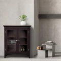 Espresso Freestanding Floor Cabinet with Glass Doors and 2 Adjustable Shelves - 26W x 13L x 32H