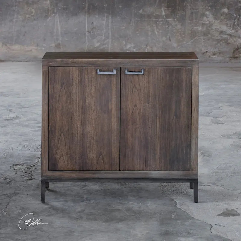 Light Walnut Console Cabinet with Adjustable Shelves