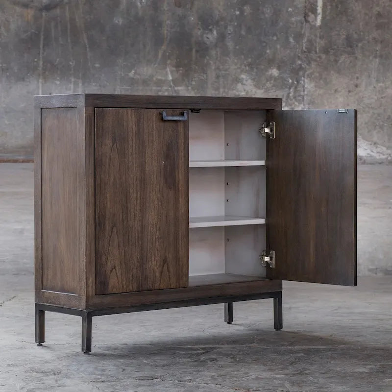 Light Walnut Console Cabinet with Adjustable Shelves