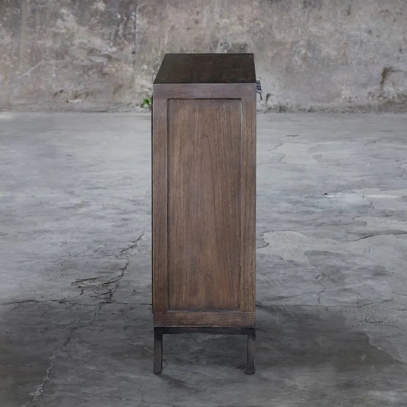 Light Walnut Console Cabinet with Adjustable Shelves