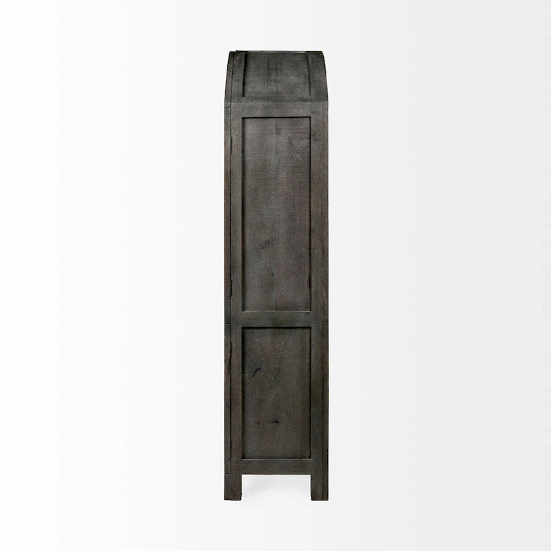 Dark Grey Solid Wood Display Cabinet with Glass Doors