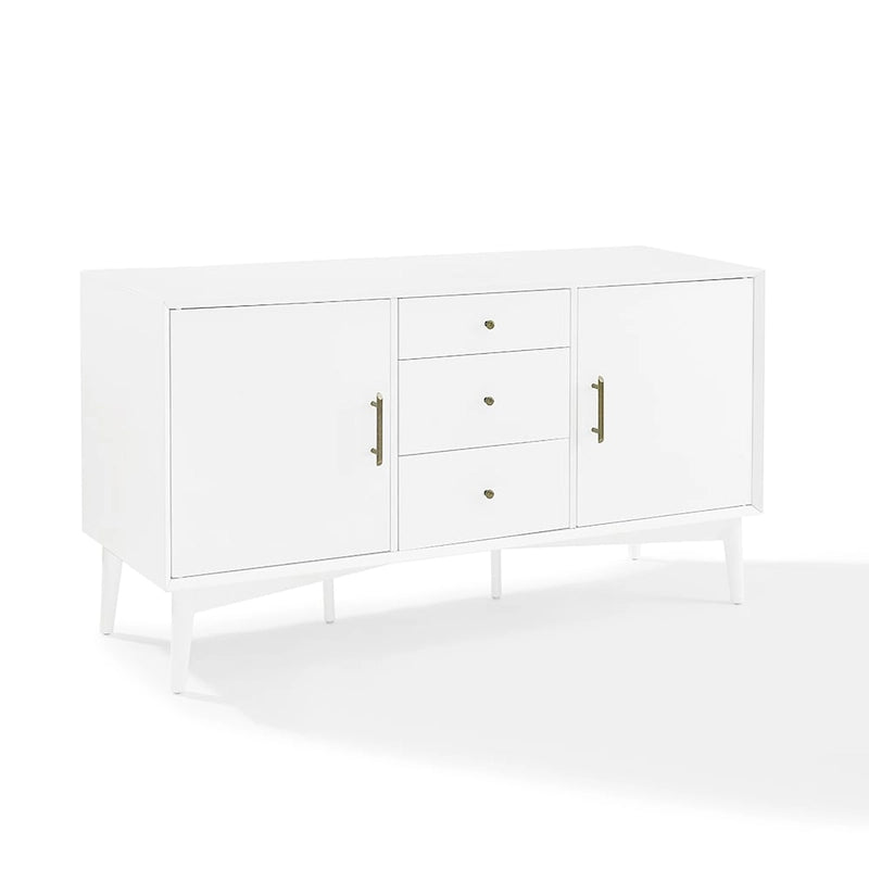 White Finish Mid-Century Sideboard with 2 Cabinets and 3 Drawers - 57W x 19D x 30H