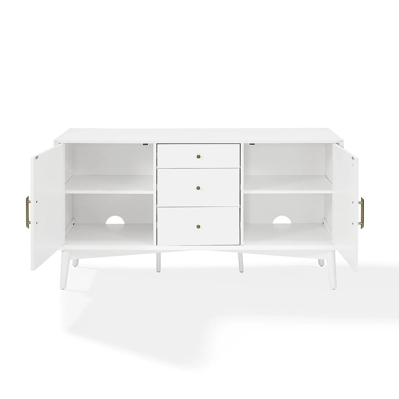 White Finish Mid-Century Sideboard with 2 Cabinets and 3 Drawers - 57W x 19D x 30H