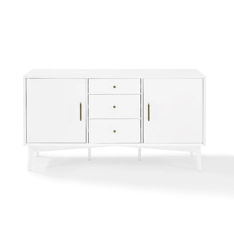 White Finish Mid-Century Sideboard with 2 Cabinets and 3 Drawers - 57W x 19D x 30H