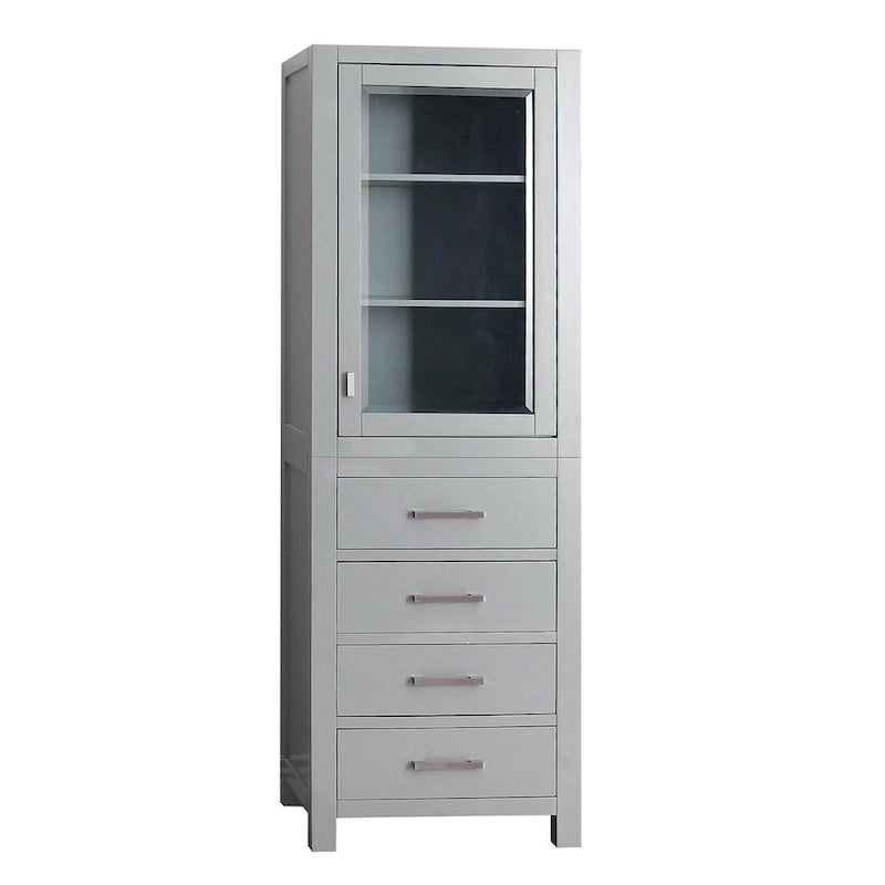 24" Linen Tower Cabinet with Glass Door and Soft-Close Drawers