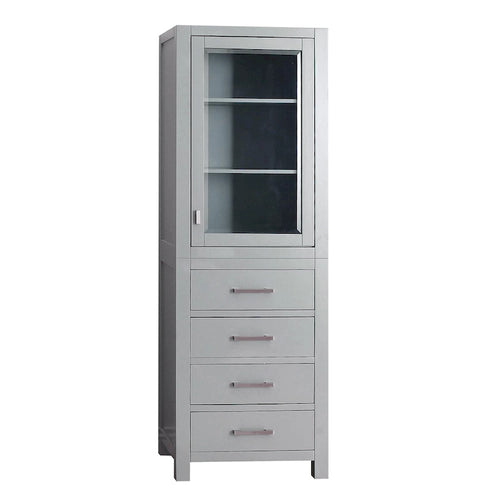 24" Linen Tower Cabinet with Glass Door and Soft-Close Drawers