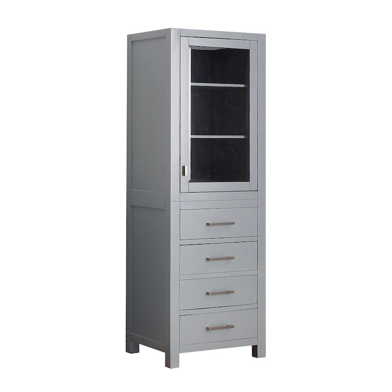 24" Linen Tower Cabinet with Glass Door and Soft-Close Drawers