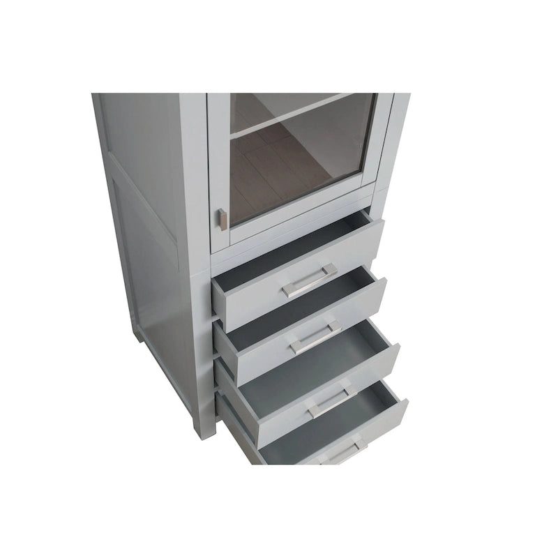 24" Linen Tower Cabinet with Glass Door and Soft-Close Drawers
