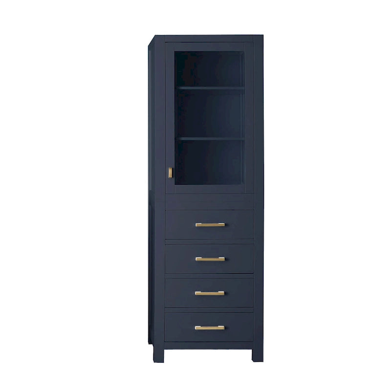 24" Linen Tower Cabinet with Glass Door and Soft-Close Drawers