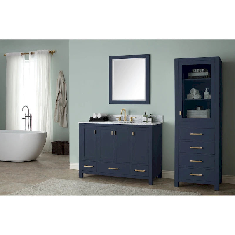 24" Linen Tower Cabinet with Glass Door and Soft-Close Drawers