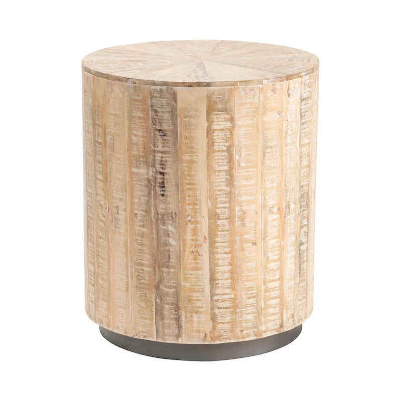 Round Coastal Rustic End Table - 20x20x24