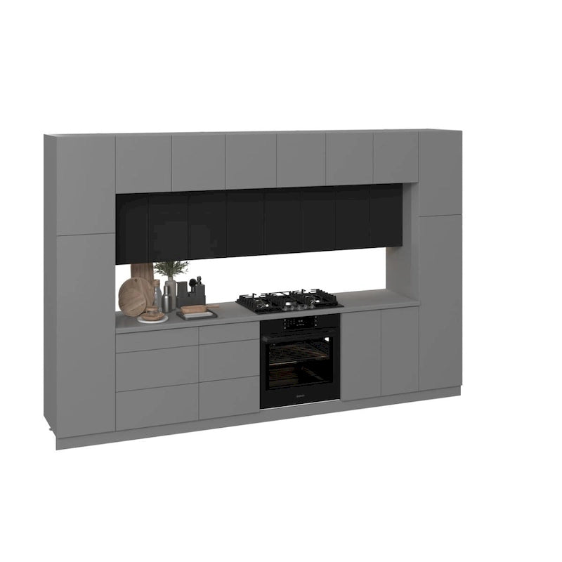 Modern Kitchen Cabinet Set Gray & Black - 12Ft Wide (143x24)