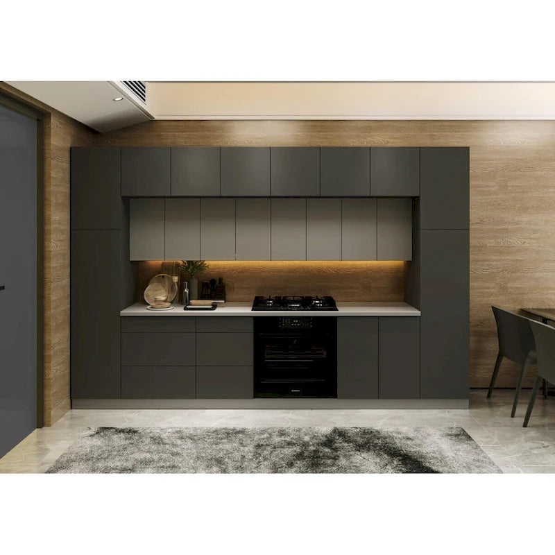 Modern Kitchen Cabinet Set Gray & Black - 12Ft Wide (143x24)