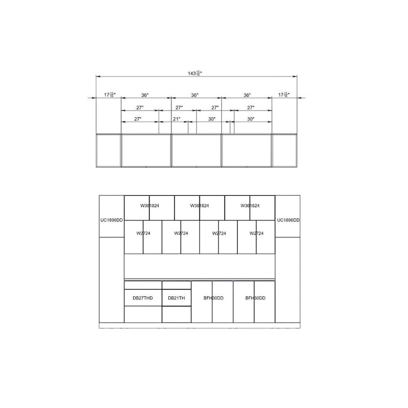 Modern Kitchen Cabinet Set Gray & Black - 12Ft Wide (143x24)