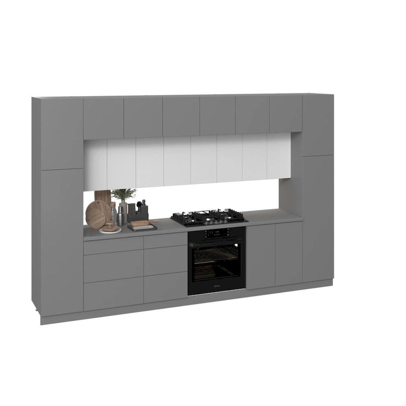 Modern Kitchen Cabinet Set Gray & Black - 12Ft Wide (143x24)