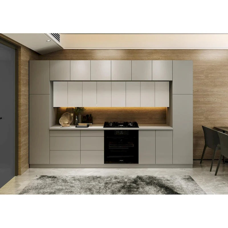Modern Kitchen Cabinet Set Gray & Black - 12Ft Wide (143x24)