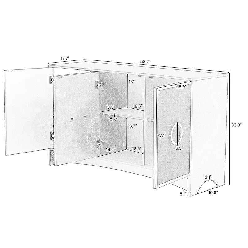 Curved Design Storage Cabinet with Three Doors and Adjustable Shelves