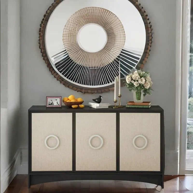 U_Style Curved Design Storage Cabinet w/Three Doors/Adjustable Shelves