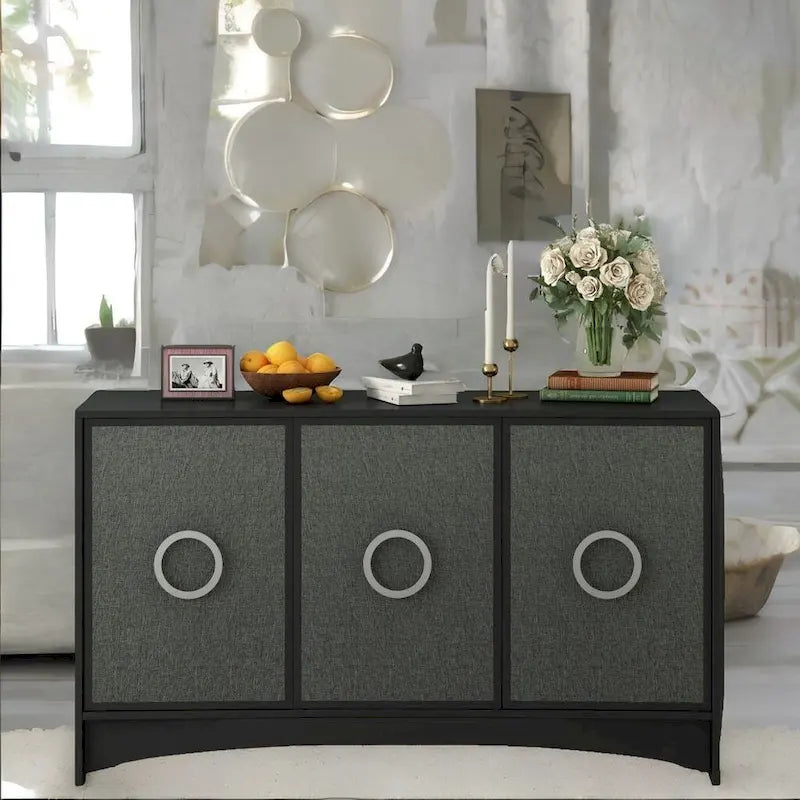 Curved Design Storage Cabinet with Three Doors and Adjustable Shelves