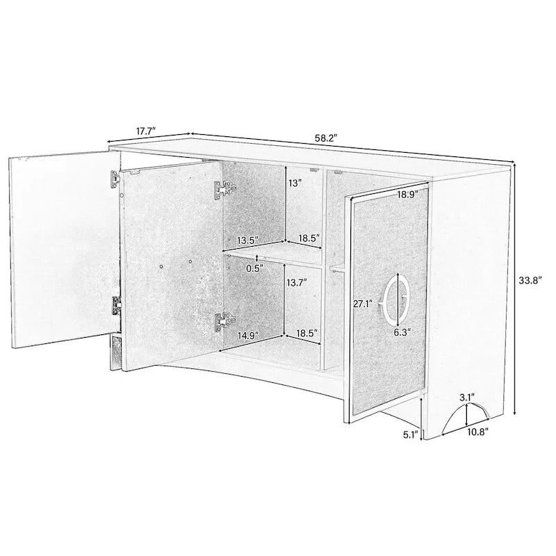 Curved Design Storage Cabinet with Three Doors and Adjustable Shelves