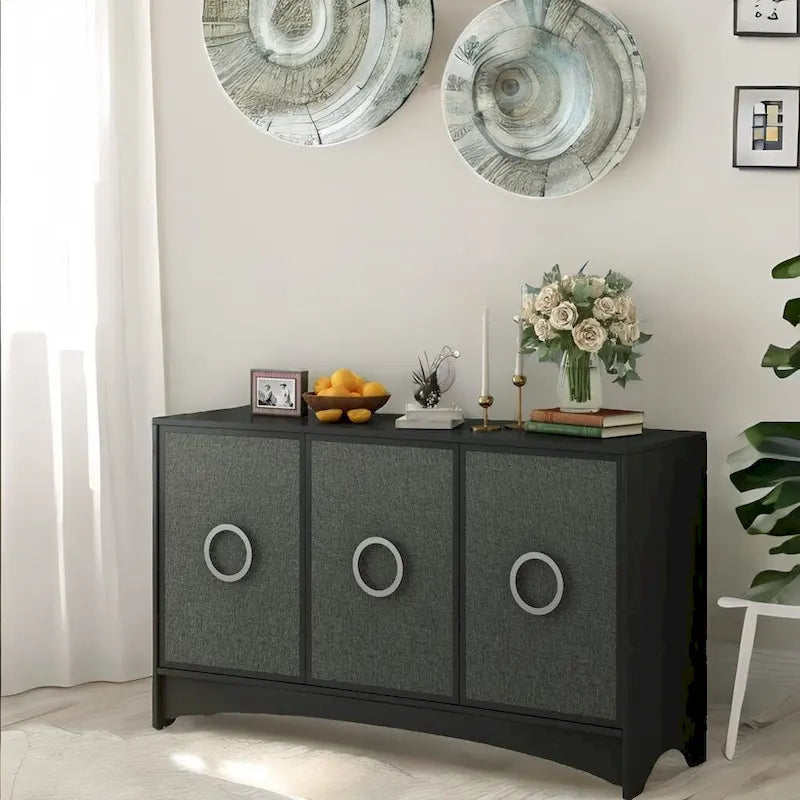 Curved Design Storage Cabinet with Three Doors and Adjustable Shelves
