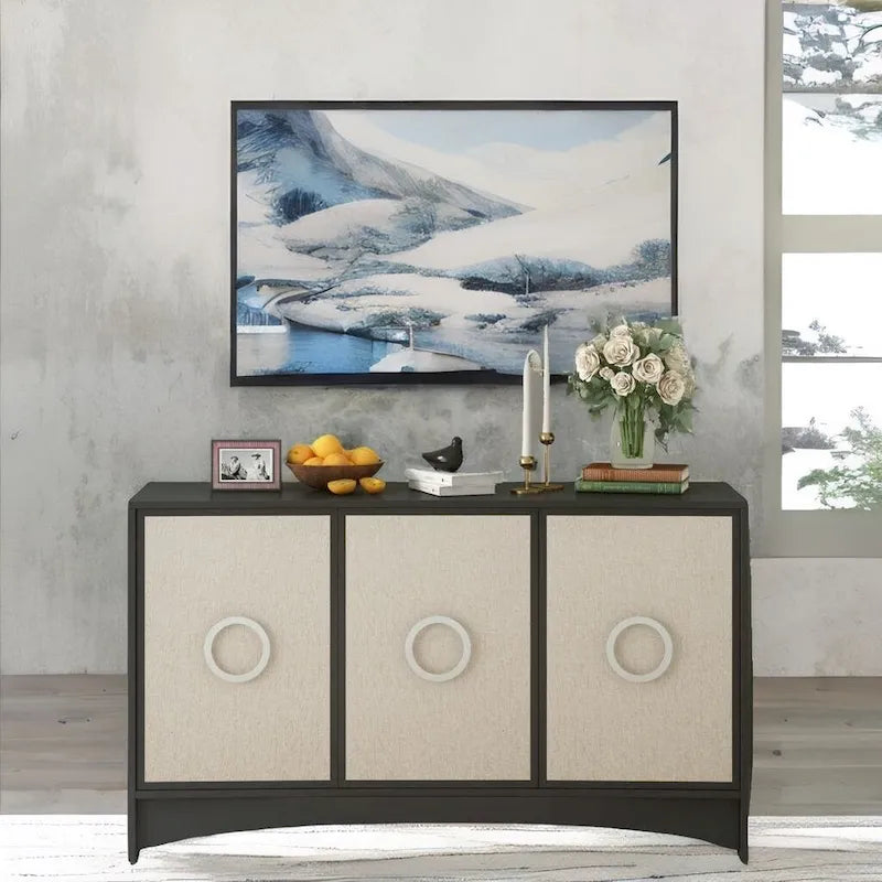 Curved Design Storage Cabinet with Three Doors and Adjustable Shelves