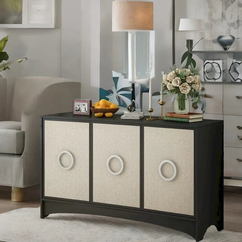 Curved Design Storage Cabinet with Three Doors and Adjustable Shelves
