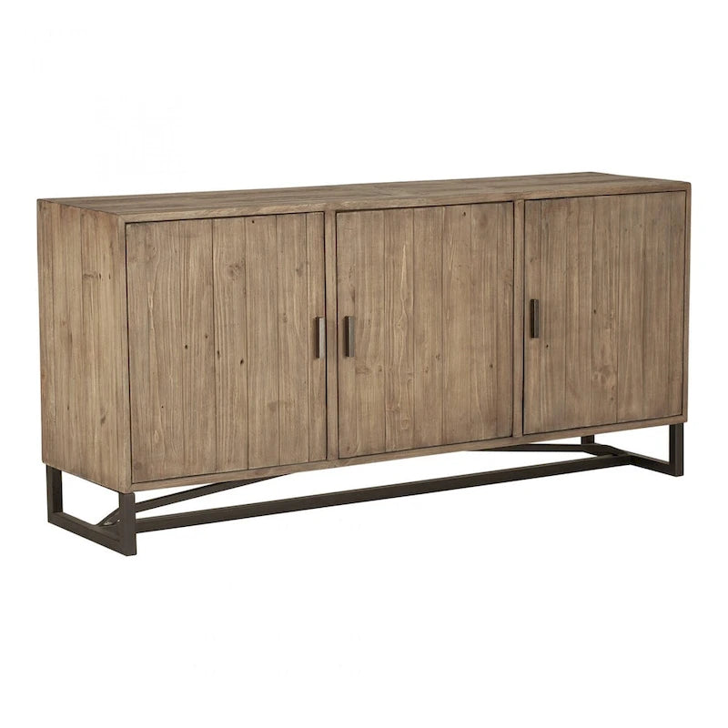 Rustic 3-Door Reclaimed Pine Sideboard with Metal Base