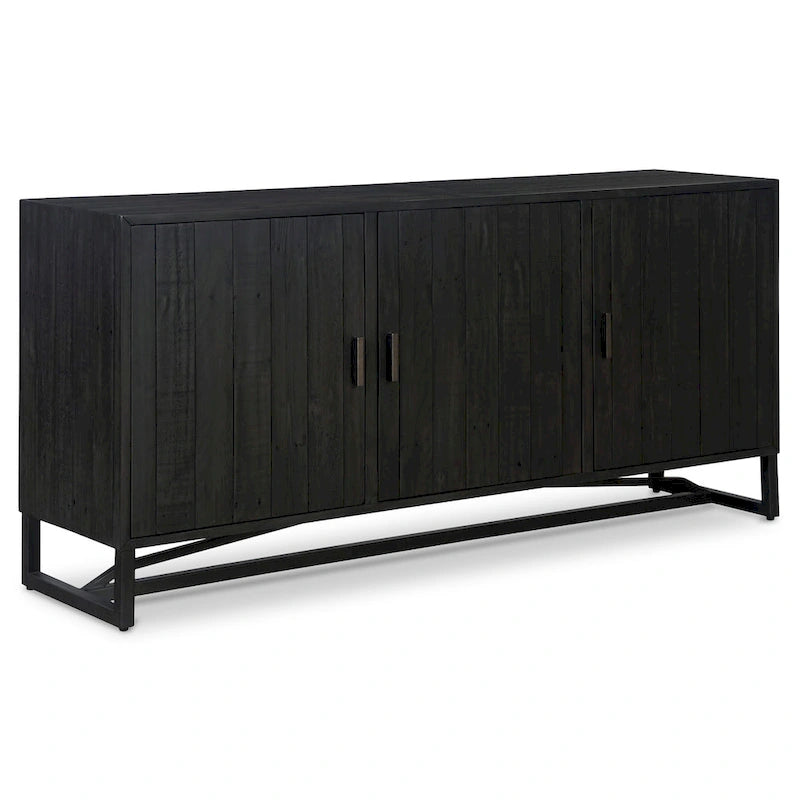 Rustic 3-Door Reclaimed Pine Sideboard with Metal Base
