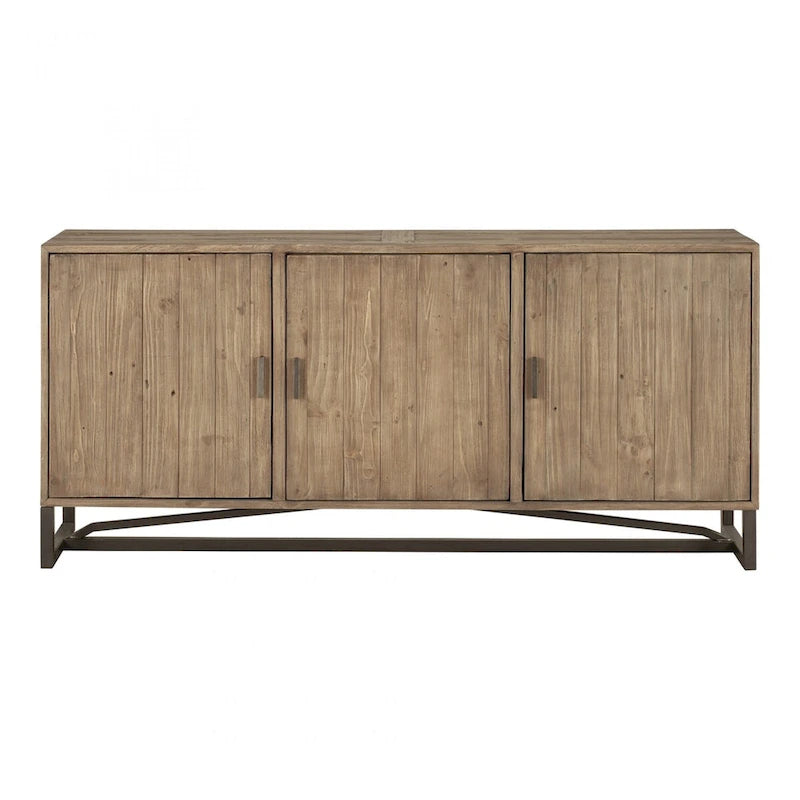 Rustic 3-Door Reclaimed Pine Sideboard with Metal Base