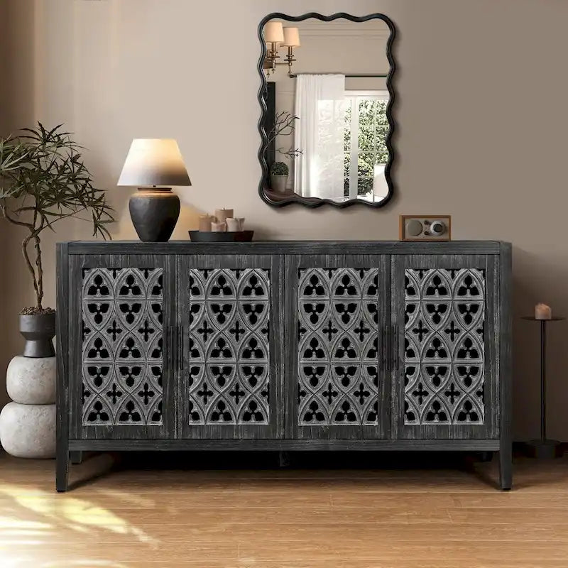 Sideboard Buffet Hollow Four Door Antique Cabinet