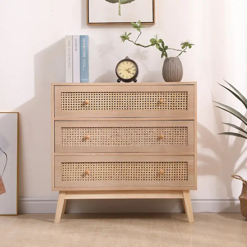 31.5 3-Drawers Rattan Storage Cabinet Rattan Drawer,for Bedroom,Living Room