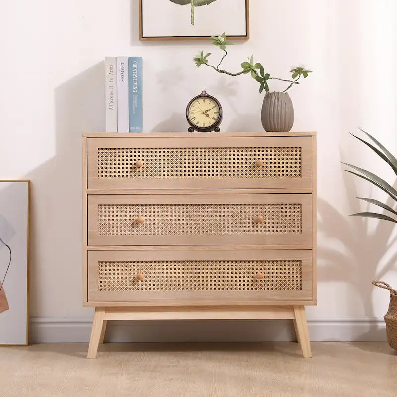 31.5 3-Drawers Rattan Storage Cabinet Rattan Drawer,for Bedroom,Living Room