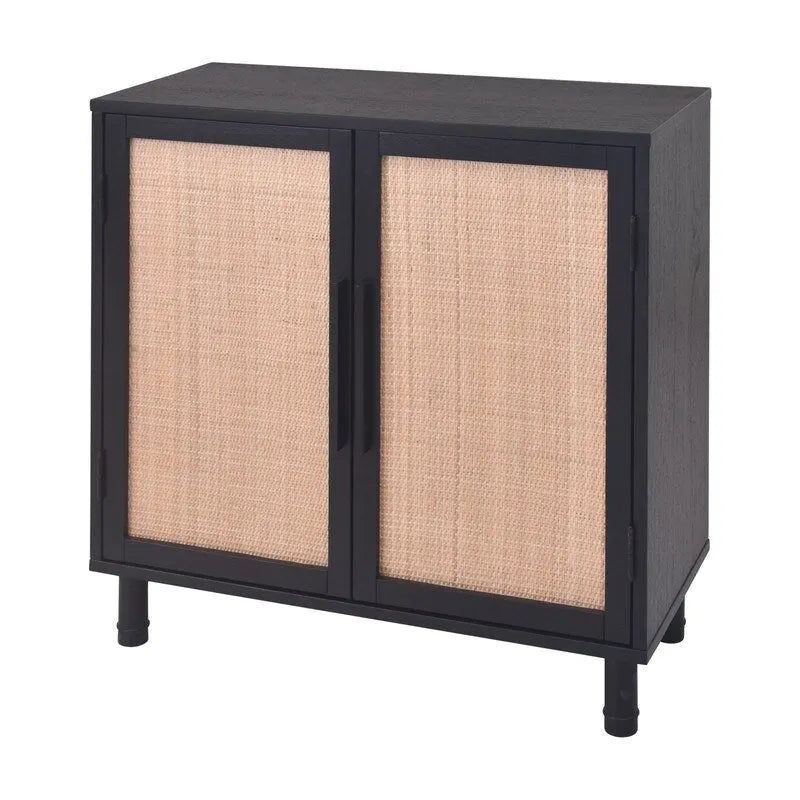 Black Brown 2-Door Rattan Cabinet