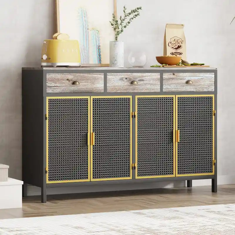 48 Wide 4 Doors Modern Sideboard with 3 Top Drawers