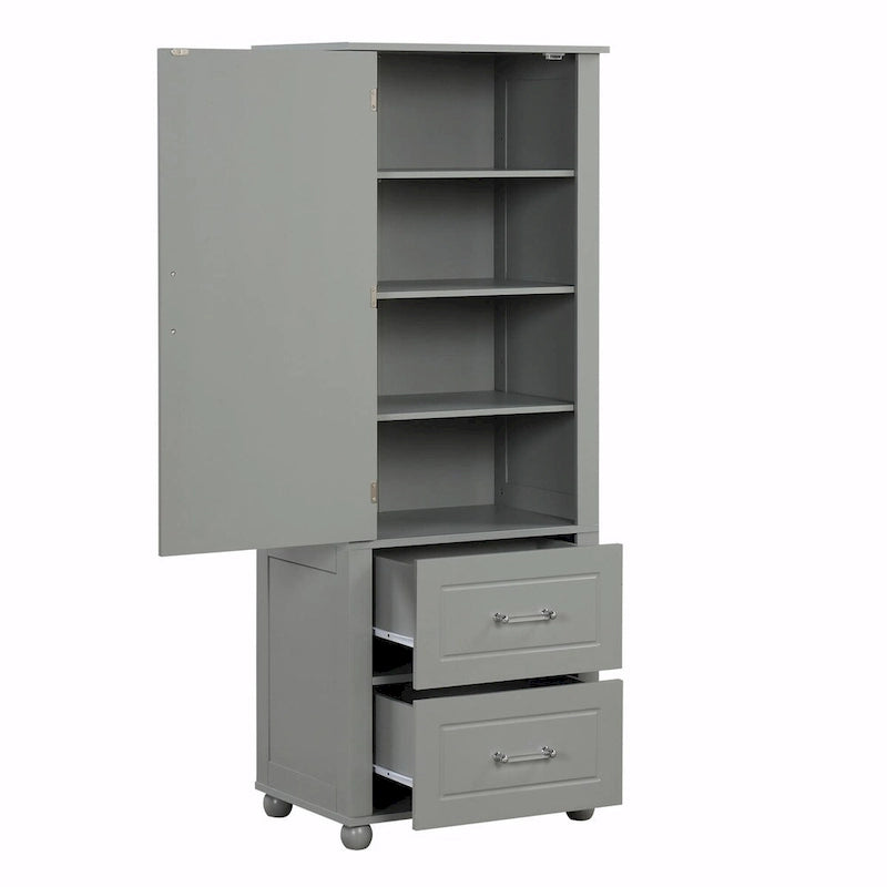 Tall Freestanding Bathroom Storage Cabinet with Two Drawers and Adjustable Shelf
