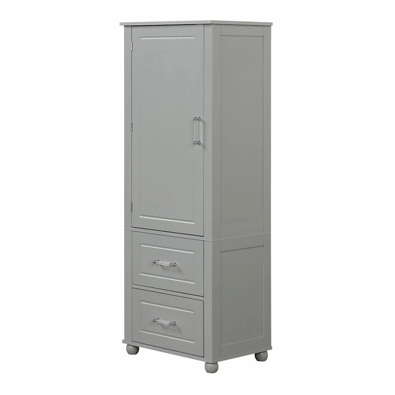 Tall Freestanding Bathroom Storage Cabinet with Two Drawers and Adjustable Shelf