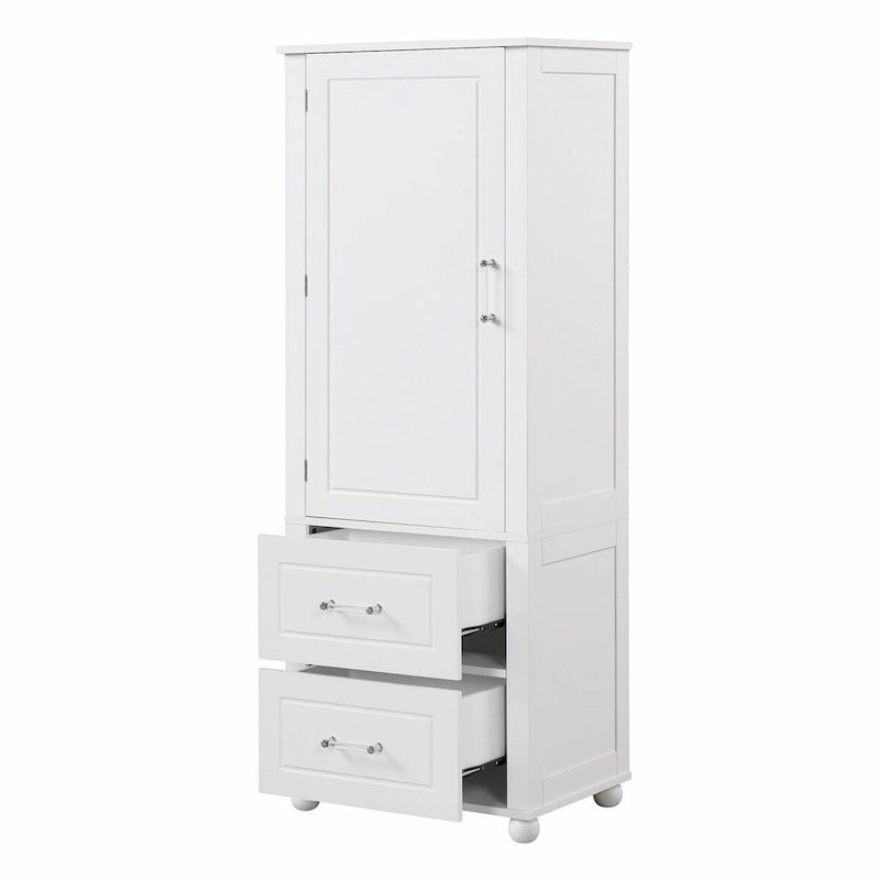 Tall Freestanding Bathroom Storage Cabinet with Two Drawers and Adjustable Shelf