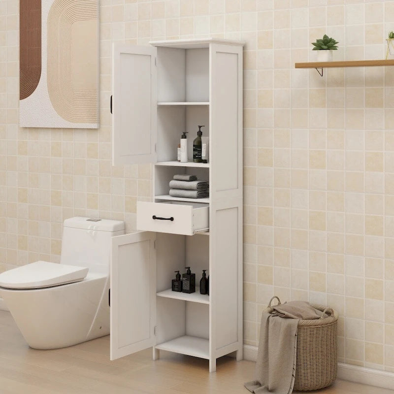 64.96 in. H White Double Door Slim Floor Standing Cabinet