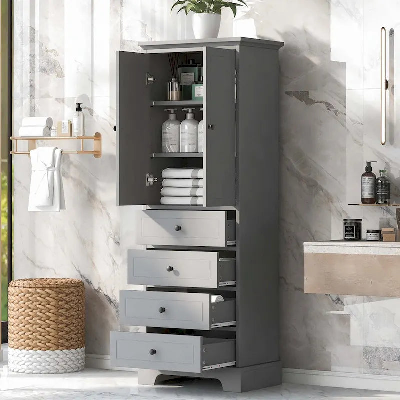 Storage Cabinet with 2 Doors and 4 Drawers