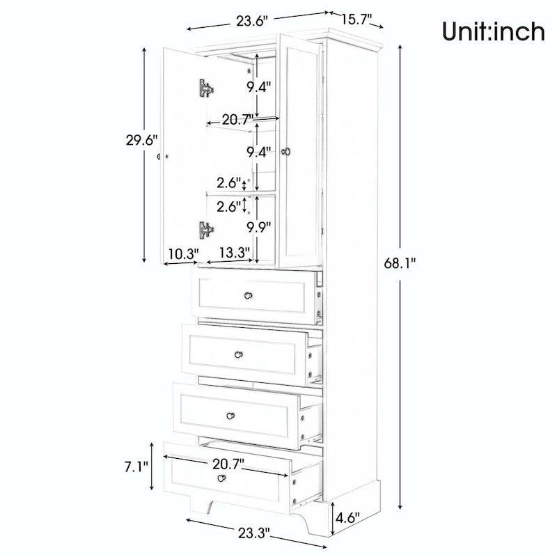 Storage Cabinet with 2 Doors and 4 Drawers
