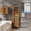15 Narrow Bathroom Floor Cabinet, Bamboo Wood Linen Cabinet with 1 Door and Open Storage Shelves - Natural
